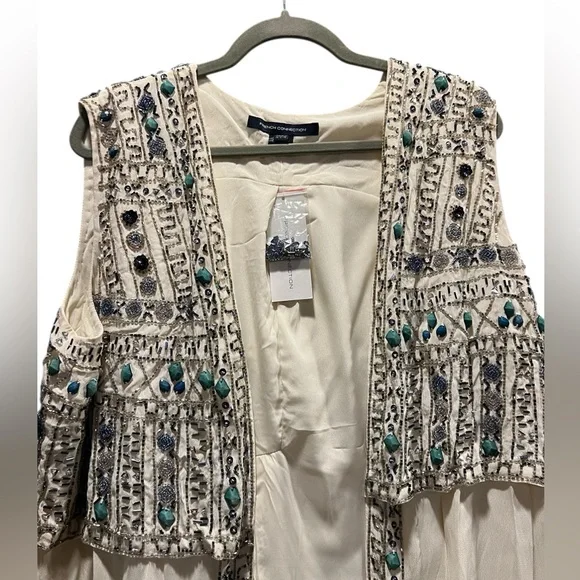 French Connection Ivory and Teal Embellished vest/waistcoat size 10 - Picture 5 of 9